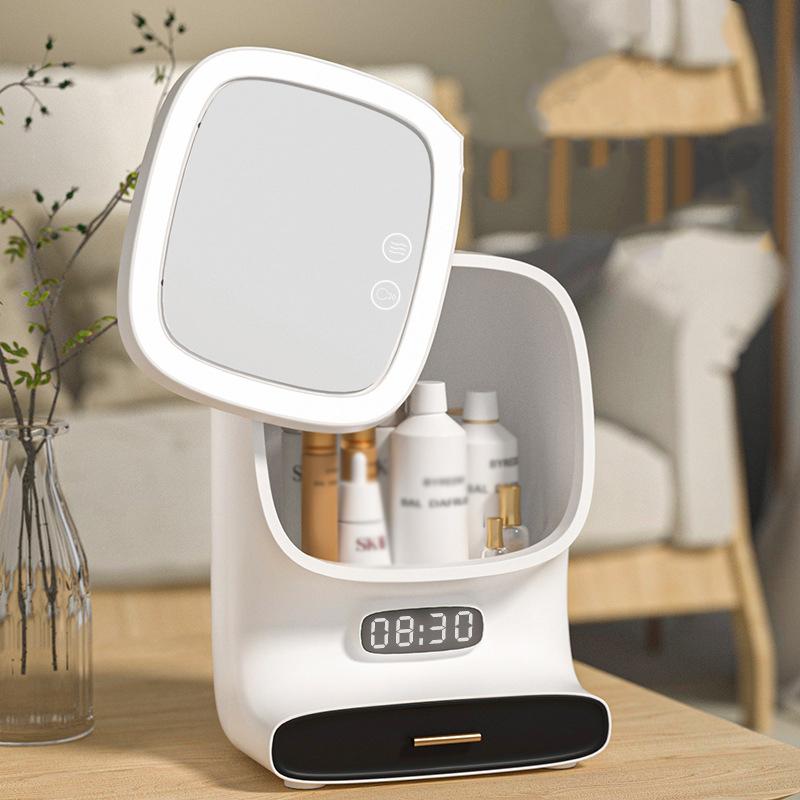 Gentle Out of The Wind No Flower Makeup Makeup Box LED Light Makeup Mirror Household Large-capacity Cosmetic Rack