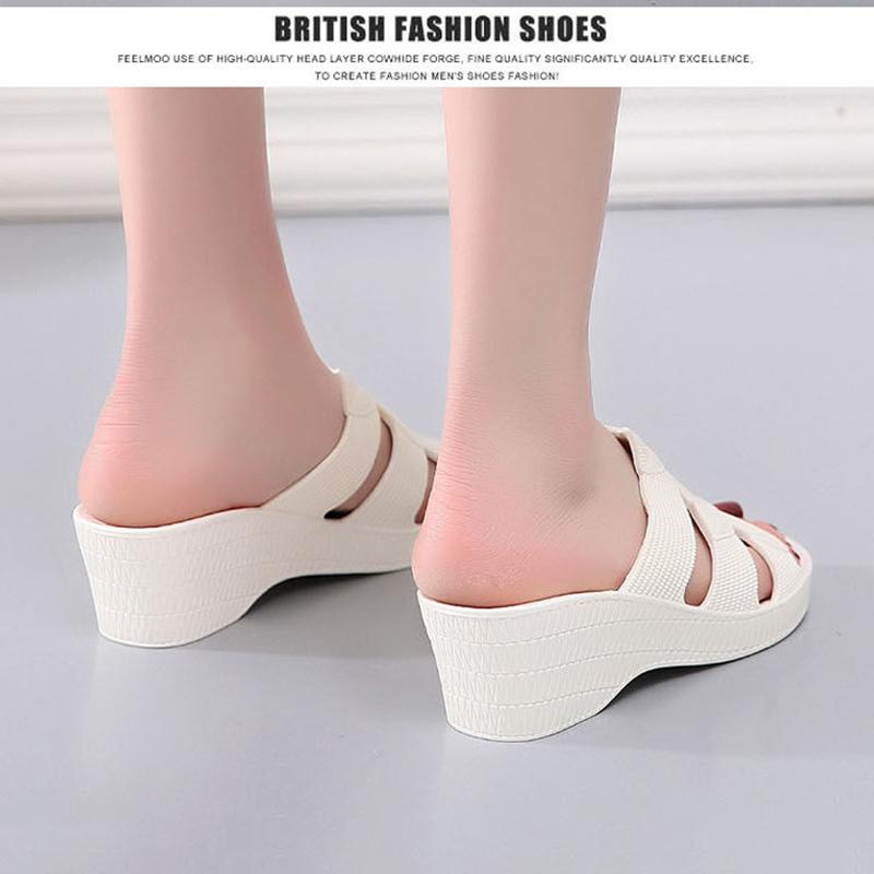 Summer Outdoor High-heeled Sandals and Slippers Plastic Non-slip Home Bathroom Slippers Thick-soled Ladies Beach Shoes Outer Wear