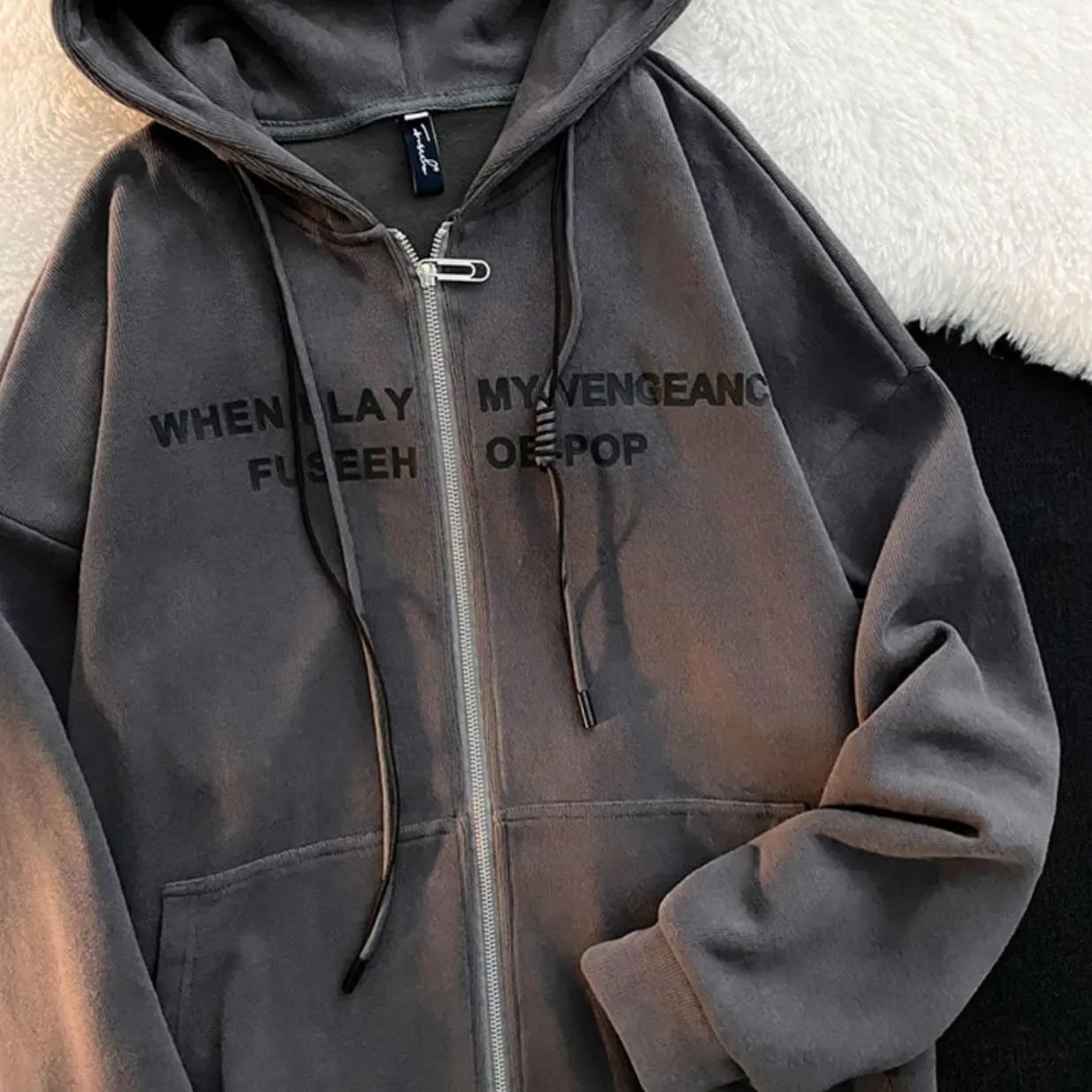 Women's Autumn and Winter Fleece Thickened Hooded Sweater Student Loose and Lazy Style Zipper Jacket Ins Casual Printed Jacket Fashion Cardigan