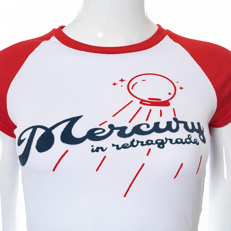 Summer Women's T-shirt Fresh and Sweet Round Neck Pullover Print Crop Top Mercury Raglan Graphic Y2K Tee