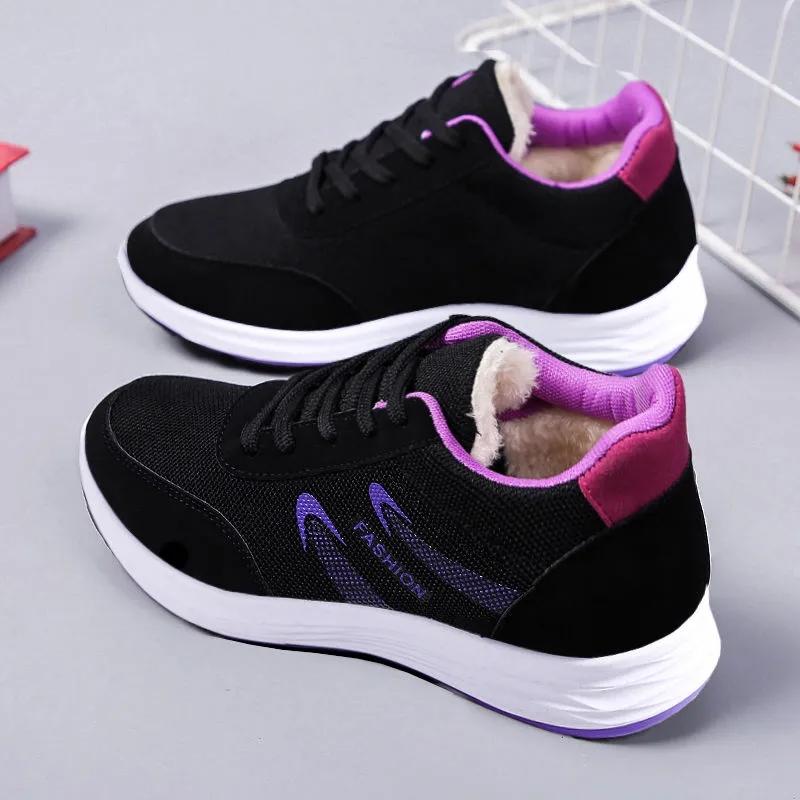 Shoes Women Tennis Sports Shoes Black Mesh Sneakers Fleece Cotton SHoes Fashon Casual Running Shoes Lace Up Non Slip Women Shoes