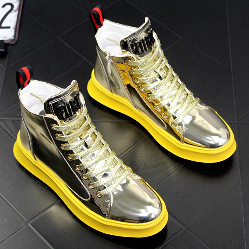 Men's Four Seasons Trendy Shoes Patent Leather Bright Leather Sneakers Boys High-top Casual Shoes