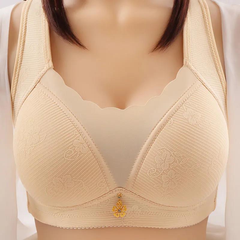Large Size Underwear Upper Support Anti-sagging Side-receiving Anti-glare No Steel Ring Gathering Cotton Comfortable Sweat-absorbing Breathable Bra