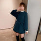 Autumn and Winter Korean Mid-length Red Knitted Sweater Women's Waist Lace Fake Two-piece Blouse