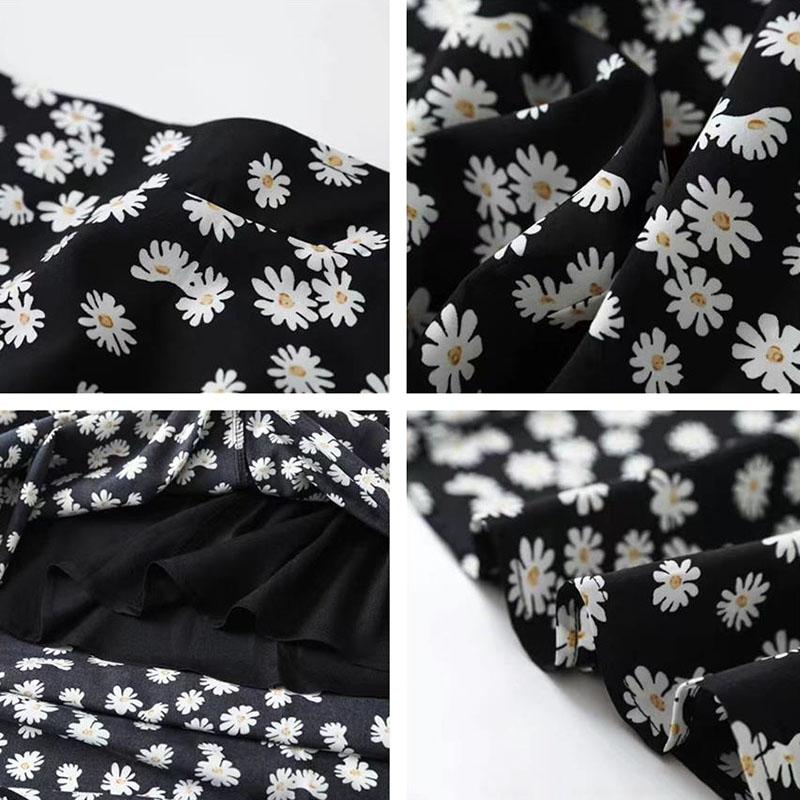 Women Skirts Spring Summer Casual A-line Long Skirts Elastic High Waist Slim Skirt Girls Loose Daisy-print Chiffon Skirt