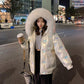 Glossy Down Padded Jacket Women Short Winter Fluffy Big Fur Collar Hooded Loose Padded Padded Jacket Winter Loose Bread Short Padded Jacket