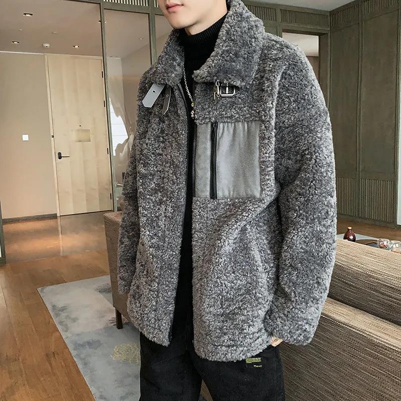 Winter Men's Lamb Plush Jacket Thicken Warm Jacket Loose Tide Brand Cotton Coat Trend Handsome