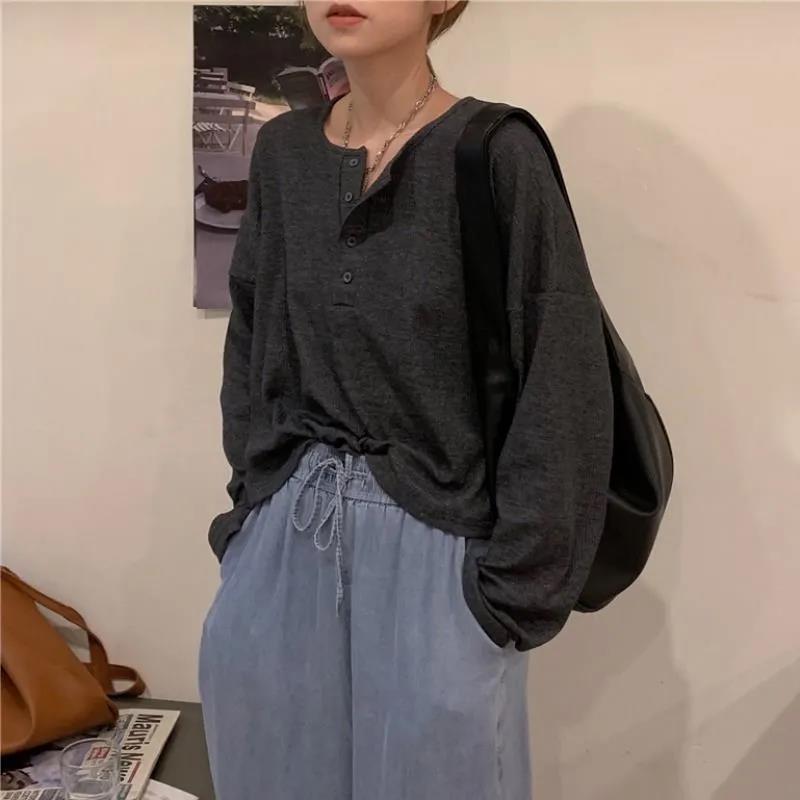 Summer Women Casual Long Sleeve Fall Loose O-Neck T Shirt Elegant Femme Tops Pullovers