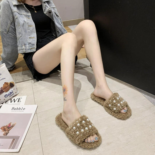 Autumn and Winter Ladies Fashion Cotton Slippers Warm Flat Shoes Indoor and Outdoor Casual Shoes
