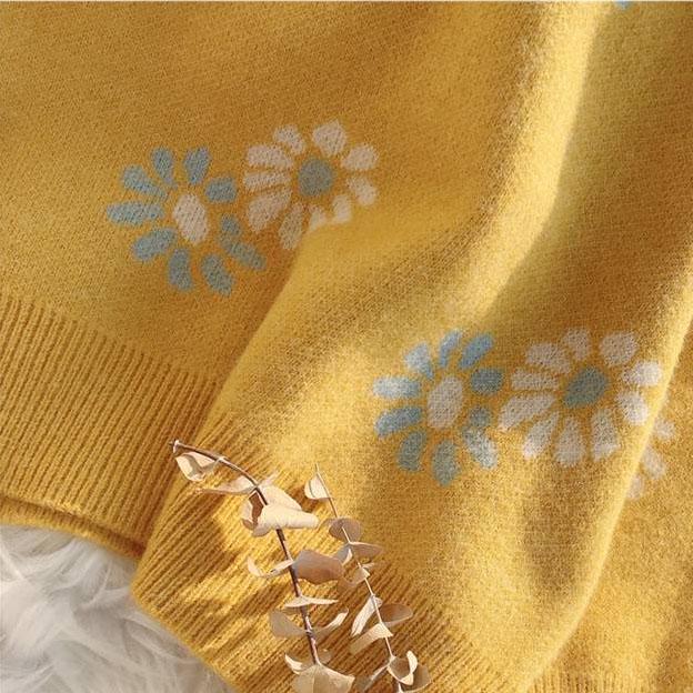 Autumn and Winter Loose Flower Jacquard Sweater Women's Pullover Round Neck Sweater