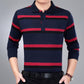 Autumn Long-sleeved POLO Shirt Lapel Pocket T-shirt Business Plus Size Striped Bottoming Shirt Suitable for Business Men, Middle-aged and Elderly Men