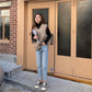 Pofulove Spring Autumn Korean Vest Knit Sweater V-neck Loose Vest Sweater Female Students Lazy Top