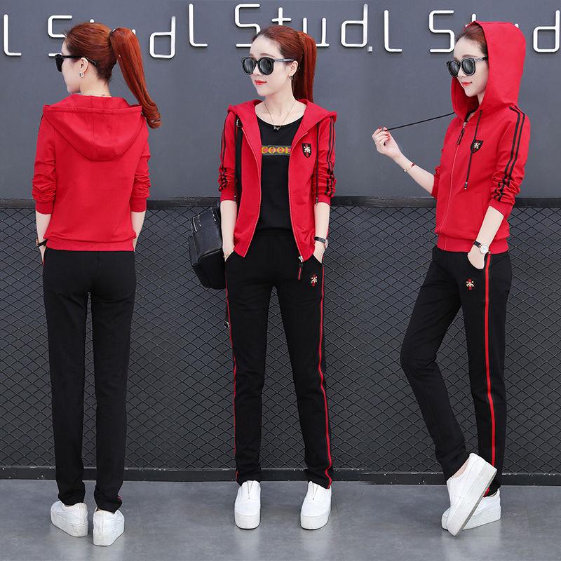 Joker Long -Sleeved Casual Sweatshirt Set Large Size Spring And Autumn Women 'S Clothing 3pcs Set