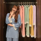 Women's Spring Autumn Long-sleeves Pajamas Set Sexy Lace Edge V-neck Sweet Loose Home Wear Two-piece Suit Solid Color Breathable Sleeping Suit