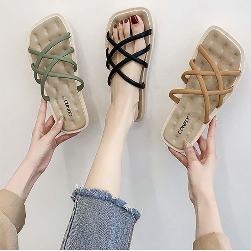 Ladies Sandals and Slippers for Outer Wear, Summer Korean Fashion Soft Bottom Non-slip Student Fairy Style Slippers