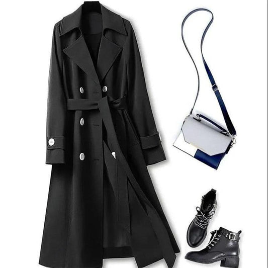Windbreaker Women's Mid-length Spring and Autumn Slim Fit and Thin Temperament with Lining Coat Simple Women's Coat