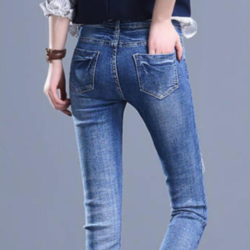 Jeans Women's Nine Points Pencil High Waist Skinny Feet Spring and Autumn Korean Style Thin Stretch Slim Pants