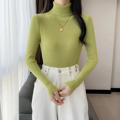 Women Turtleneck Sweater Autumn Winter Pullover Sweater Thick Warm Slim Casual Knitted Jumper White Black Pink Women Top Clothes