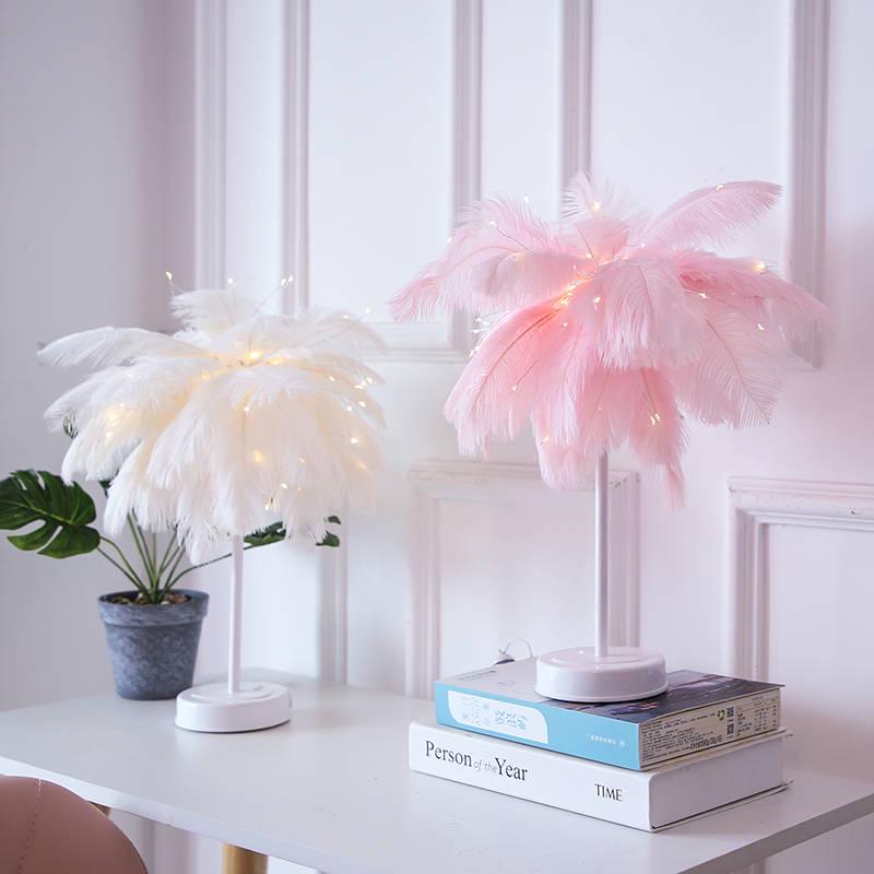 Feather acrylic battery operated Table Lamp for bedroom LED Bedside lamp Reading Room art deco lamp