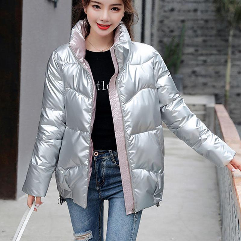 Winter Short Thick Cotton-padded Jacket Korean Version of Loose Bright Cotton-padded Jacket Casual Stand-up Collar Ladies Down Padded Jacket
