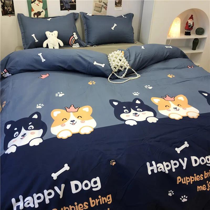Ins Lattice Cartoon Girl Heart Bedding Four-piece Student Dormitory Three-piece Single Bed