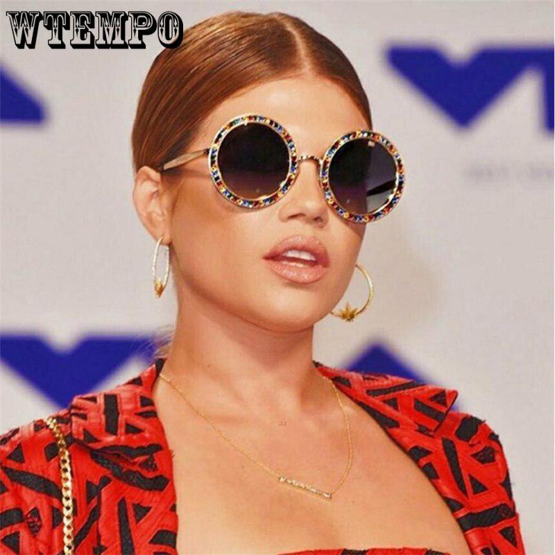 WTEMPO Retro Round Crystal Sunglasses Women Brand Designer Luxury Rhinestone Sun Glasses For Women 2