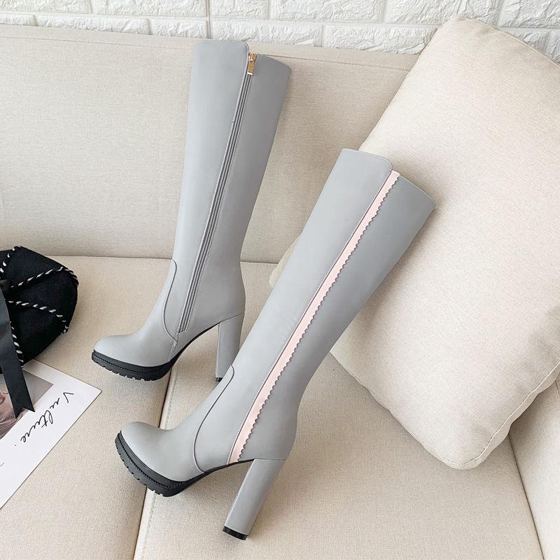 Women's boots autumn and winter round head simple wild high boots high heel high boots