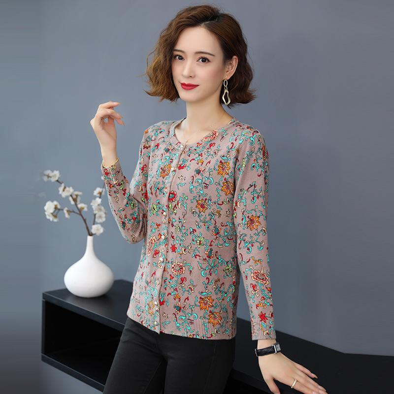 Autumn Winter Floral Cardigan Sweater Women Long Sleeve O-neck  Woolen Sweater Female Plus Size Knitted  Jacket