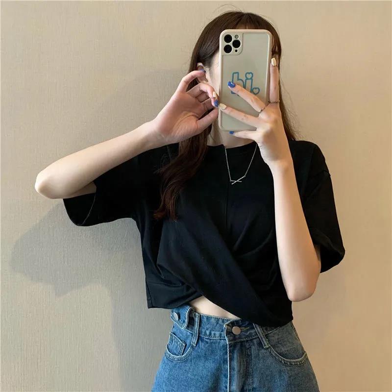 Splicing T Shirt Summer Fashion Women  Solid Color Cool Irregular Streetwear Hip Hop T-Shirt