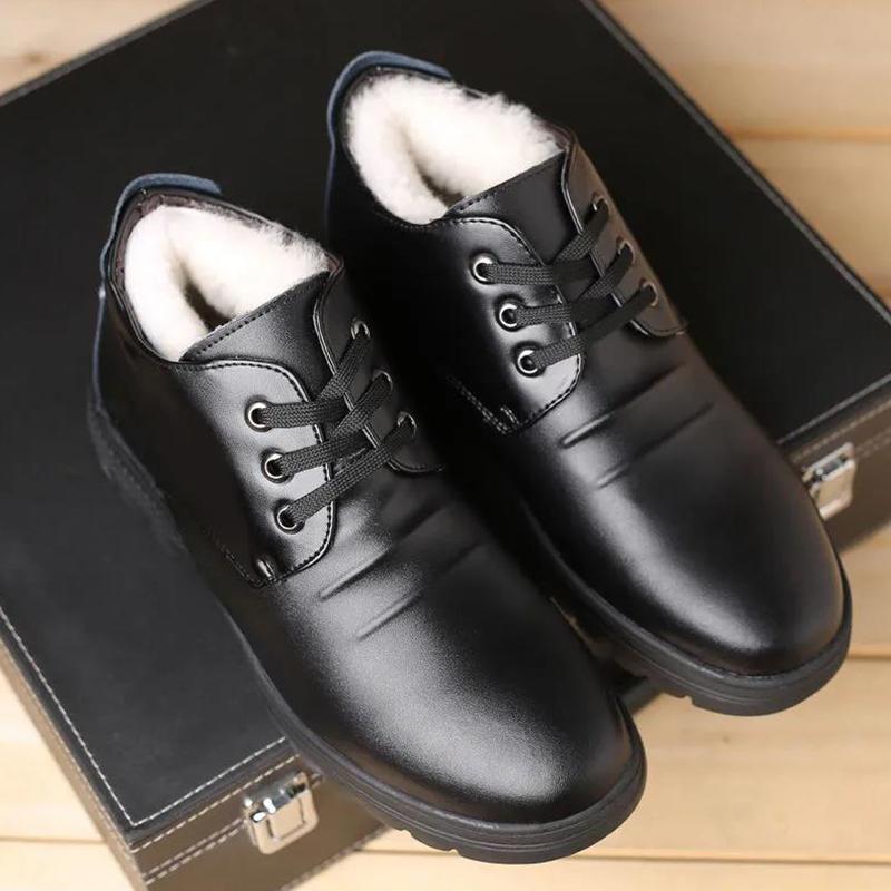 Leather Shoes Men's Autumn and Winter Plus Velvet Warm Cotton Shoes Casual Shoes Soft Sole Leather Shoes