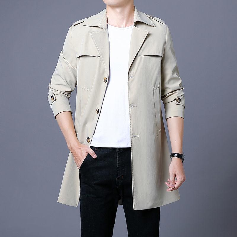 Men's Windbreaker Mid-length Jacket Spring and Autumn Trend Business Casual Youth Lapel Jacket New