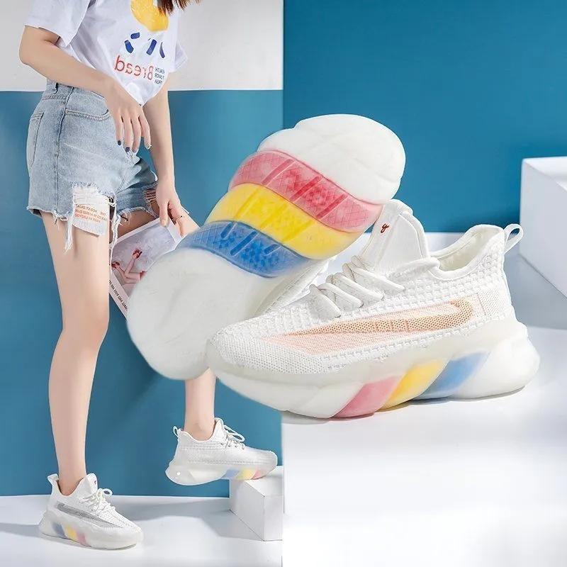 Women's Flying Woven Sneakers Summer Breathable Mesh Thin Lightweight Jelly-soled Coconut Shoes Casual Shoes