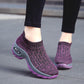 Women's Mid High-heeled Sneakers Casual Breathable Mesh Sports Shoes Running Flat Shoes Slip on Thick-soled Dance Shoes