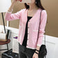 Spring and Autumn Color Matching V-neck Short Sweater Knitted Long-sleeved Shawl Outer Shirt Fashion Women's Top