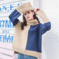 Pofulove 3 Colors Warm Short Section Hit Color TurtleNeck Loose Knitted Blouse Thicken Sweaters