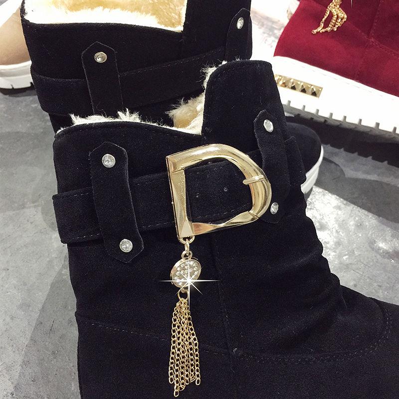 Winter Boots Plus Velvet Snow Boots Frosted Thick Warm Cotton Shoes Women's Boots Mid-tube Flat-bottom Women's Shoes