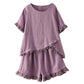 WTEMPO Solid Color M-XXXL 2pcs Suit Spring Summer Women's Plus Size Elastic Waist  Round Neck Short Sleeve Loose Casual Two-piece Set