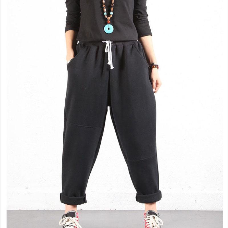 Winter Plus Size Korean Version of Loose Harem Pants Women's Plus Fat Plus Bf Fat Mm300 Kg Nine-point Pants Plus Velvet Feet Pants