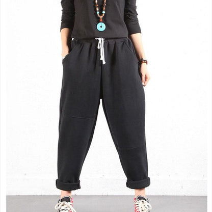Winter Plus Size Korean Version of Loose Harem Pants Women's Plus Fat Plus Bf Fat Mm300 Kg Nine-point Pants Plus Velvet Feet Pants