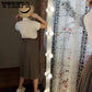 Skirt+Belt Female Pleated Skirt Euro-American Women's Fashion Pure Colored  Loose Half-length Skirt
