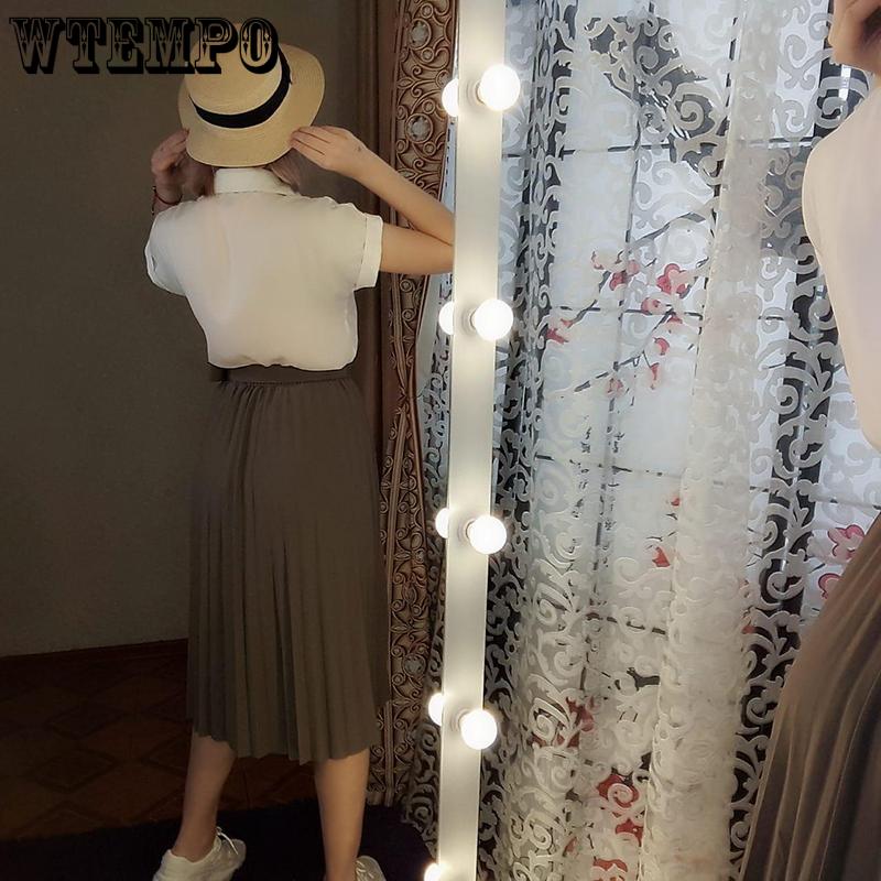 Skirt+Belt Female Pleated Skirt Euro-American Women's Fashion Pure Colored  Loose Half-length Skirt