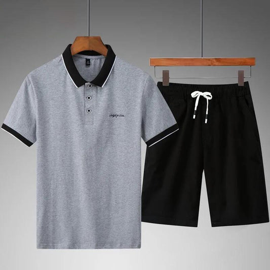 Dad Wear Summer Suit Men's Summer Cotton  Shirt Men's Lapel Middle-aged and Elderly Casual Sports Suit