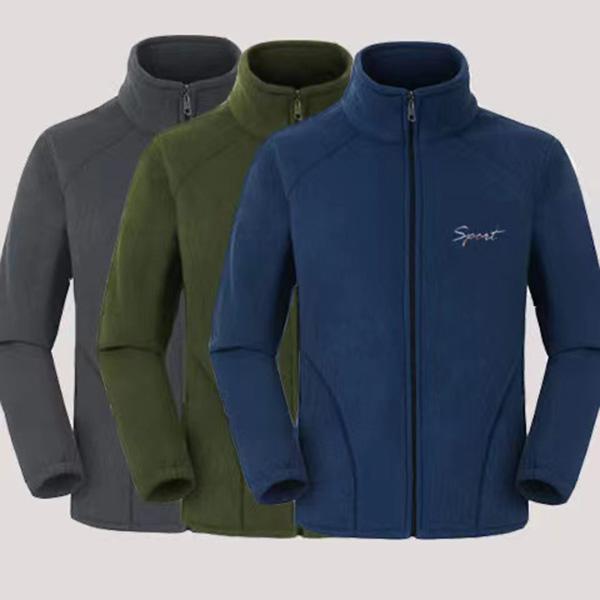 Middle-aged Elderly Men's Polar Fleece Sports Jacket Spring and Autumn Stand Collar Loose Outdoor Casual Sweatshirt Fleece Solid Color Short Top