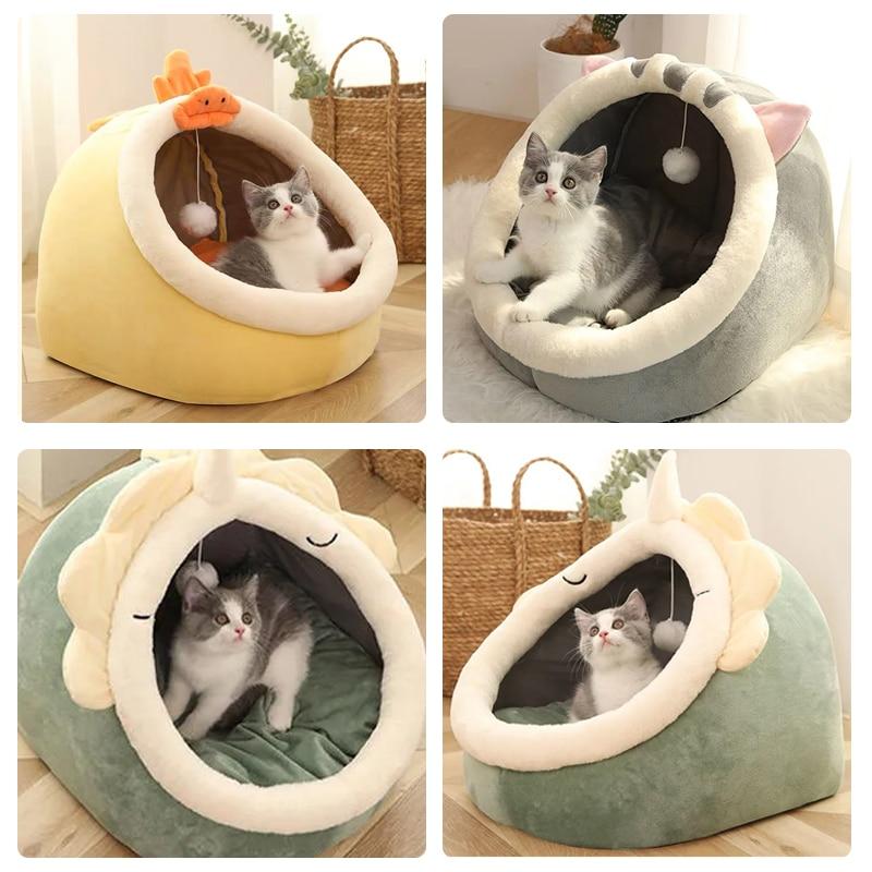 Cat Bed Warm Pet Basket Cozy Kitten Lounger Cushion Cat House Tent Soft Mat Bag