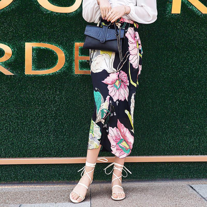 Beach Wrap Skirt Chiffon Skirt Female Summer All-match One-piece Small Floral Lace High Waist Mid-length Skirt Beach Wrap Skirt