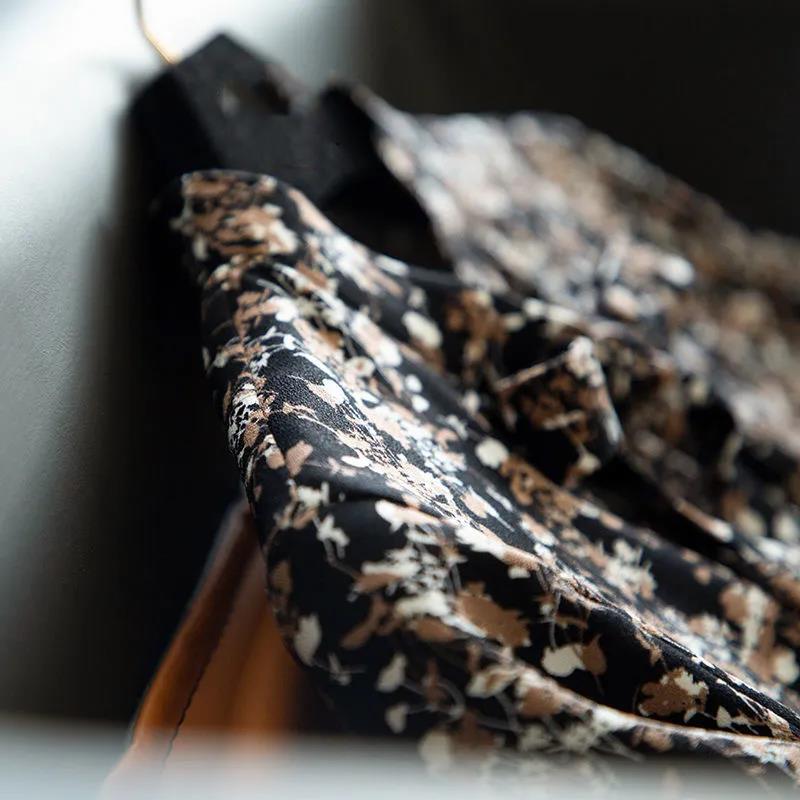 Chiffon Floral Long-sleeved Dress Women's Spring and Autumn Dress Waist Slim Temperament Retro Light Familiar Style Pleated Long Skirt