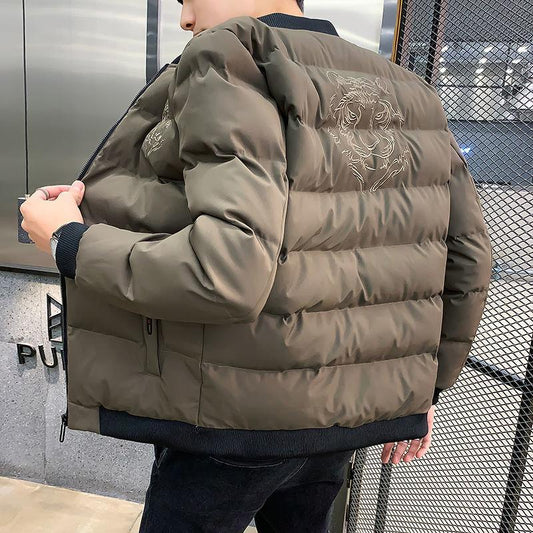 Cotton Jacket Men's Winter Cotton Clothes Young and Middle-aged Men's Winter Clothes Short Padded Jacket Winter Thick Men's Embroidery Tiger