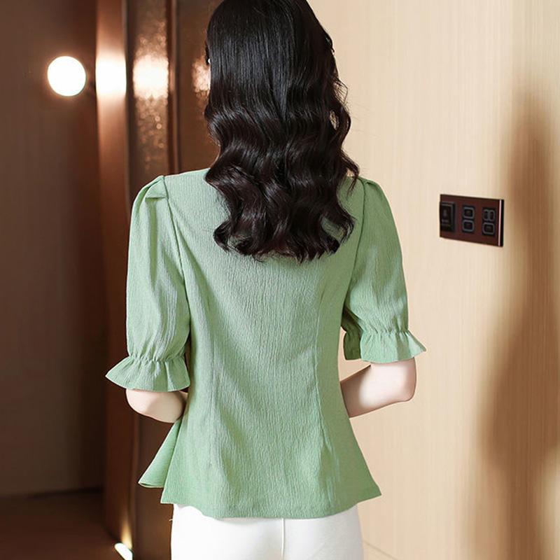 Large Size Shirt Women's Summer French Fashion Loose Square Collar All-match Short-sleeved Top