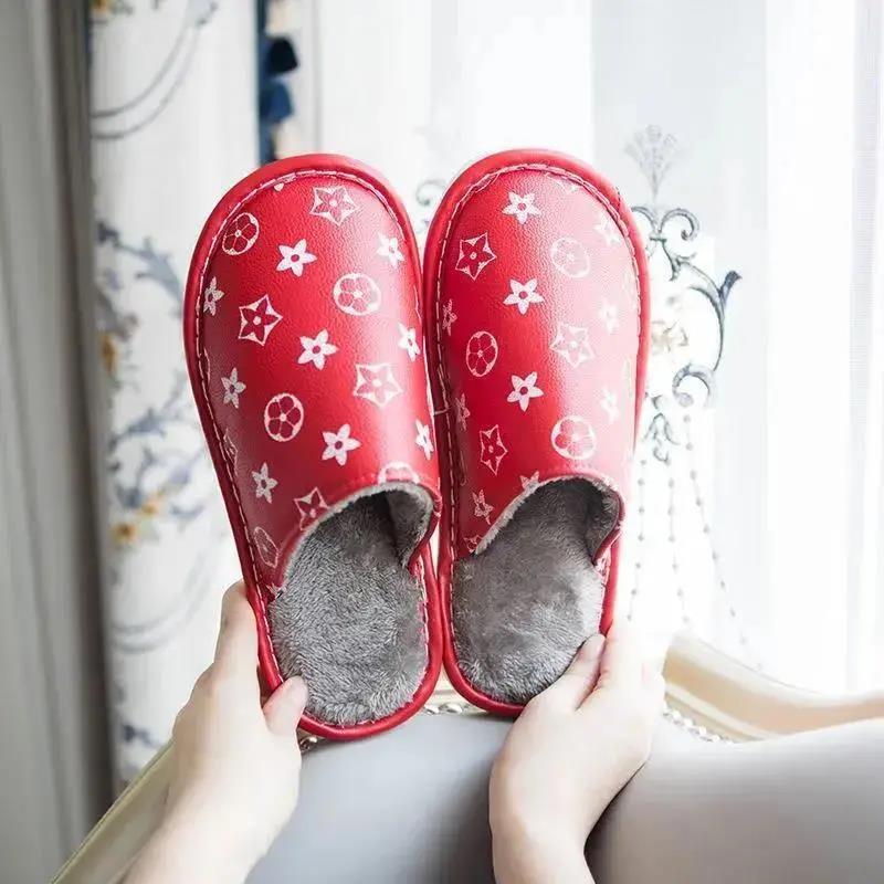 Men's and Women's Cotton Slippers Autumn and Winter Home Furry Plus Velvet Non-slip Waterproof Cotton Shoes