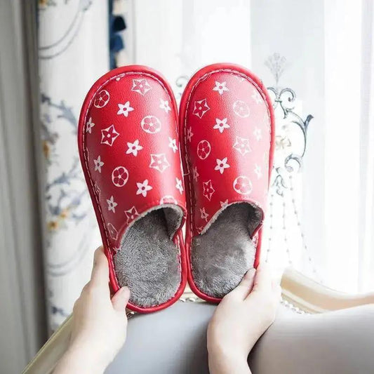 Men's and Women's Cotton Slippers Autumn and Winter Home Furry Plus Velvet Non-slip Waterproof Cotton Shoes